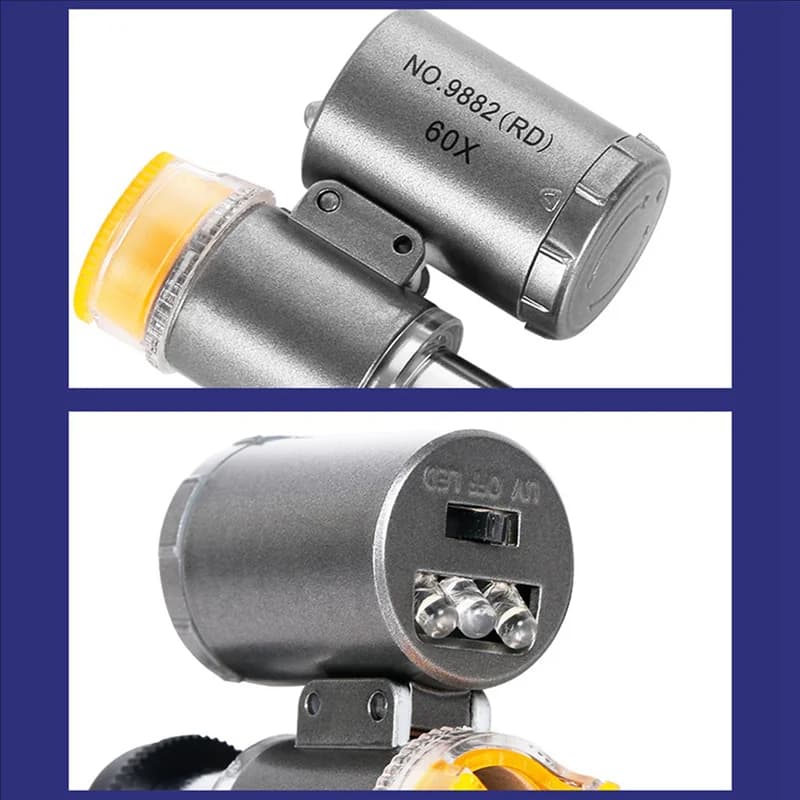 2 Set 60X Mini microscopio tascabile per gioiellieri con lente d'ingrandimento portatile a luce UV a LED A