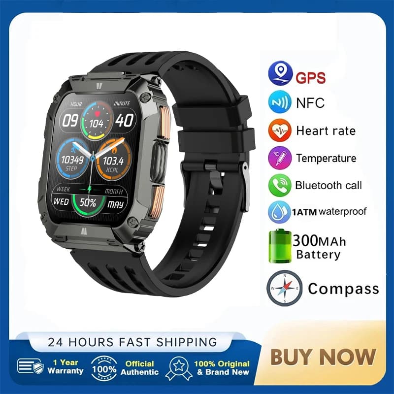 GEJIAN Nuovo Orologio Smart Bluetooth 5.3 per Uomo con Chiamate, Batteria da 1000mAh, Monitoraggio della Frequenza Cardiaca, Compatibile con Android e iOS