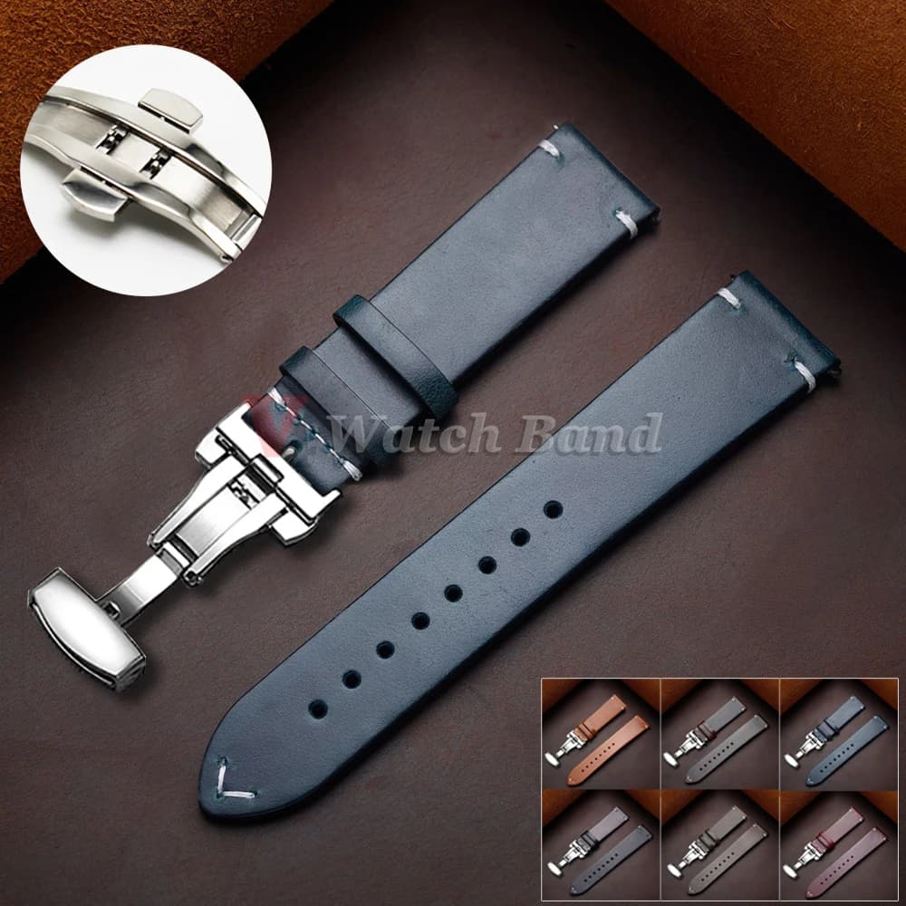 Cinturino per orologio in pelle vintage con fibbia a farfalla Cuciture in cera d'olio Cinturino in pelle di vacchetta per braccialetto Omega 18/19/20/21/22/24mm per Seiko