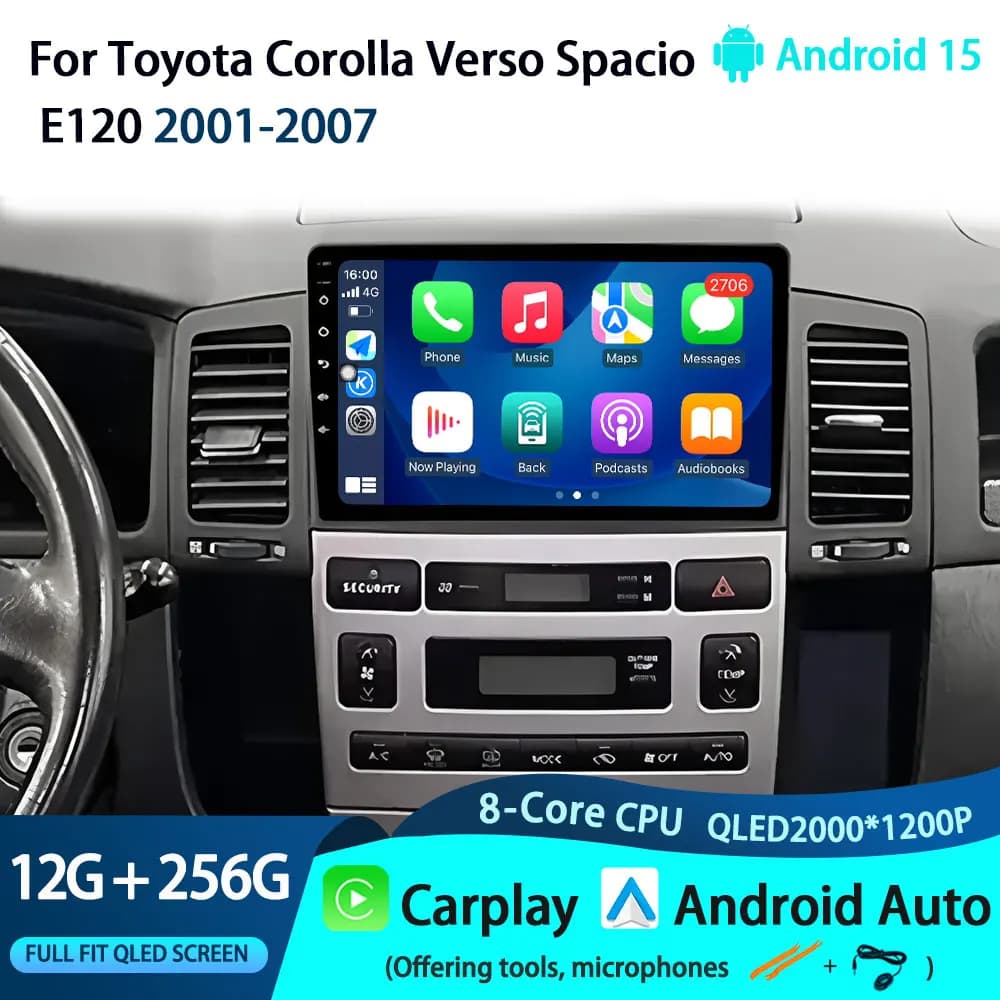 For Toyota Corolla To Space E120 2001-2007 Autoradio Carplay WIFI Autoradio GPS Navigation Multimedia Video Stereo DSP Audio