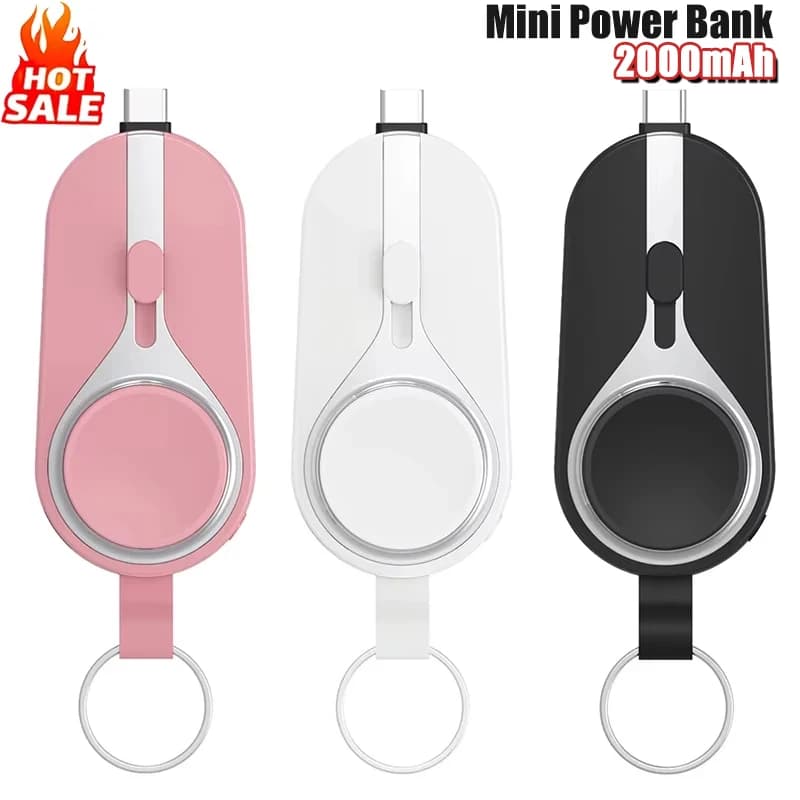 Mini Power Bank di Emergenza Portachiavi 2-in-1 con Ricarica Wireless per Apple Watch e iPhone Xiaomi Samsung