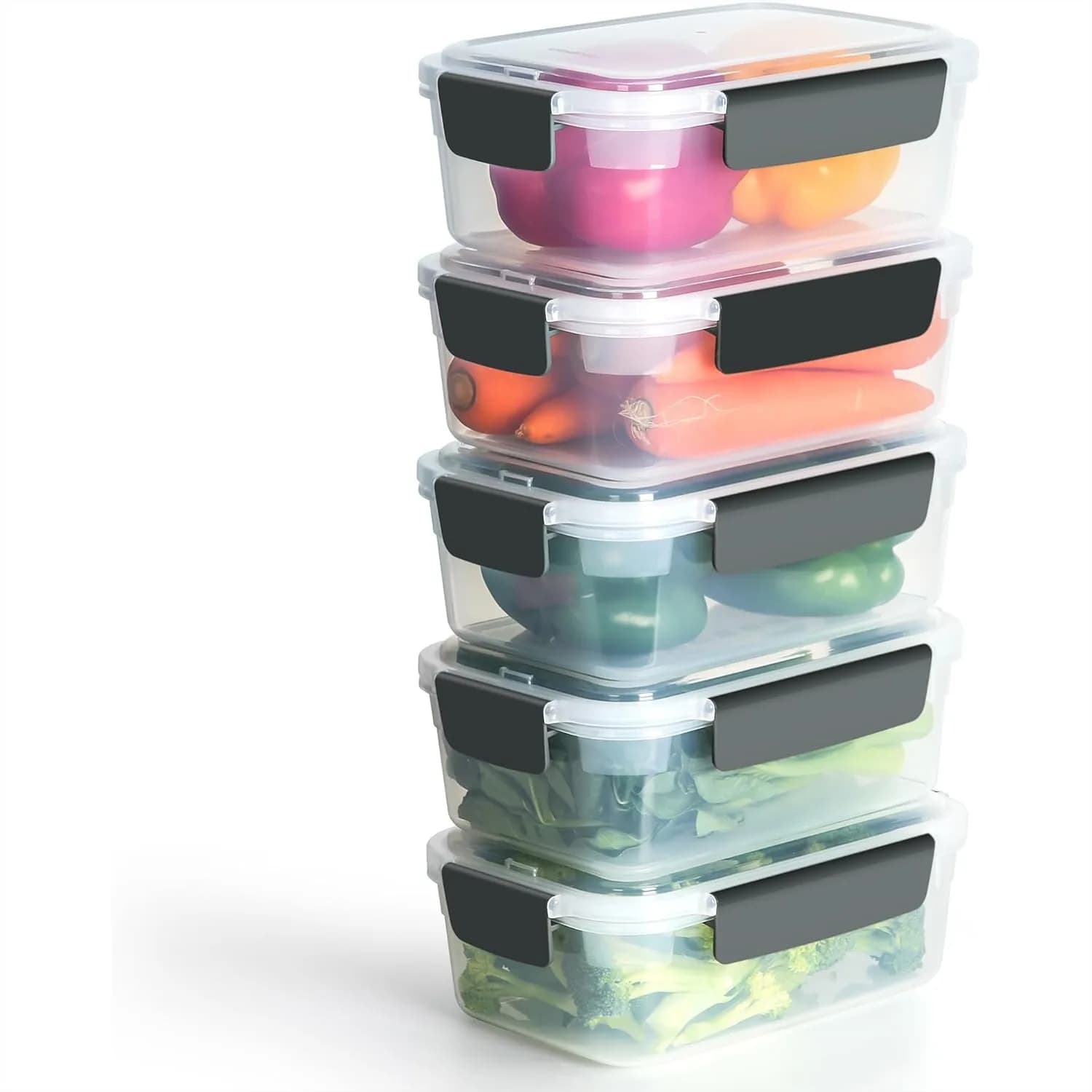 5-Pack Plastic Food Storage Containers with Lids for Leftovers, Stackable Snap Lock BPA-Free for Meal Prep