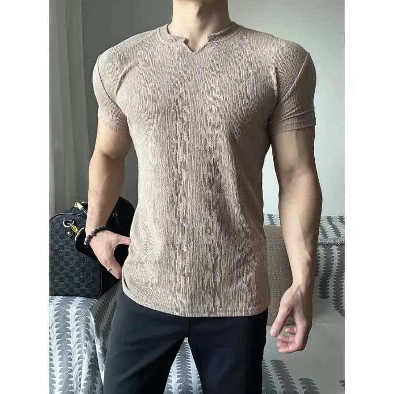 Maglietta estiva da uomo slim fit Henley, casual, in maglia testurizzata a maniche corte.
