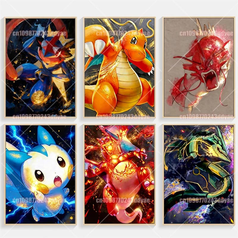 Classic Retro Pokemon Anime Comic Glitter Ink Gilt Poster High-definition Printing Mural Picture Wall Art Home Decoration Gift
