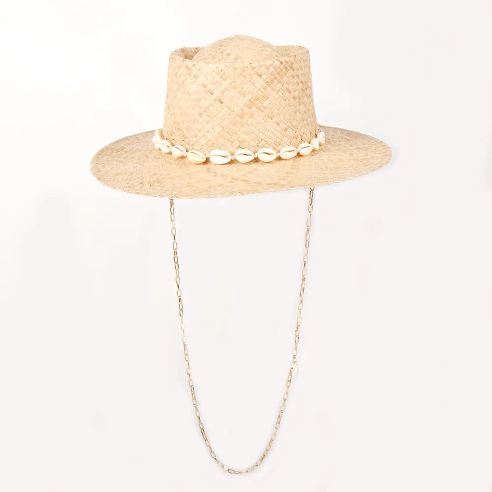 Women's Shell Chain Raffia Straw Hat, Fashion Sun Protection Beach Cap for Women, Summer Sun Hat