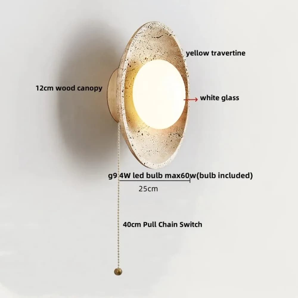 White Glass LED Wall Lights Wood Base Bar Restaurant Pull Chain Switch Yellow Travertine Nordic Modern Room Decor Wall Lamp