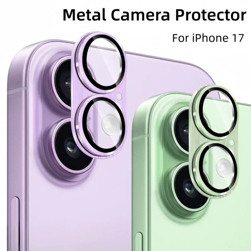Per iPhone 17 Protezione per fotocamera in metallo Custodia in lega di vetro Copertura completa per obiettivo posteriore Cappuccio protettivo per Iphone17 Viola Verde