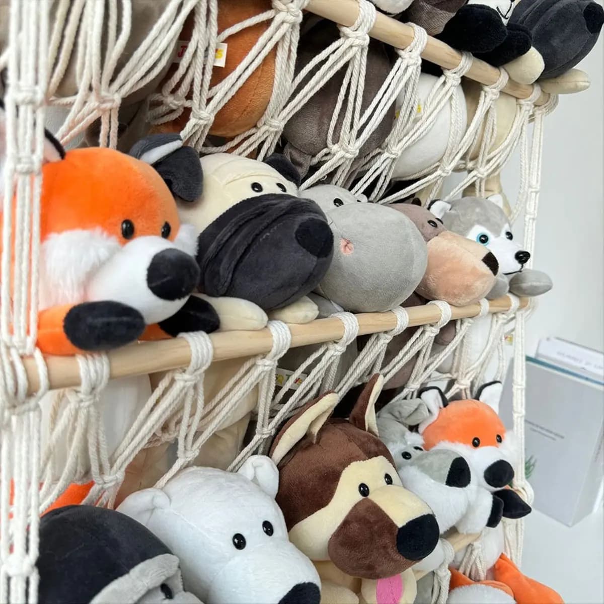 [Promotions]Wall Hanging Organizer Stuffed Animal Toy Net Hammock Nursery Plush Toy Storage Boho Macrame,White