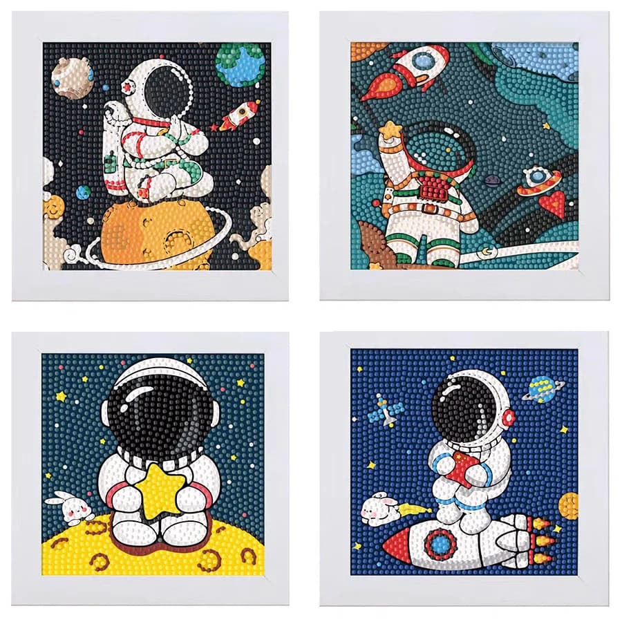 Kit Pittura Decorativa 5D Keeppley Astronauta con Diamanti, Quadro Incorniciato Spaziale Fai da Te, Regalo di Compleanno