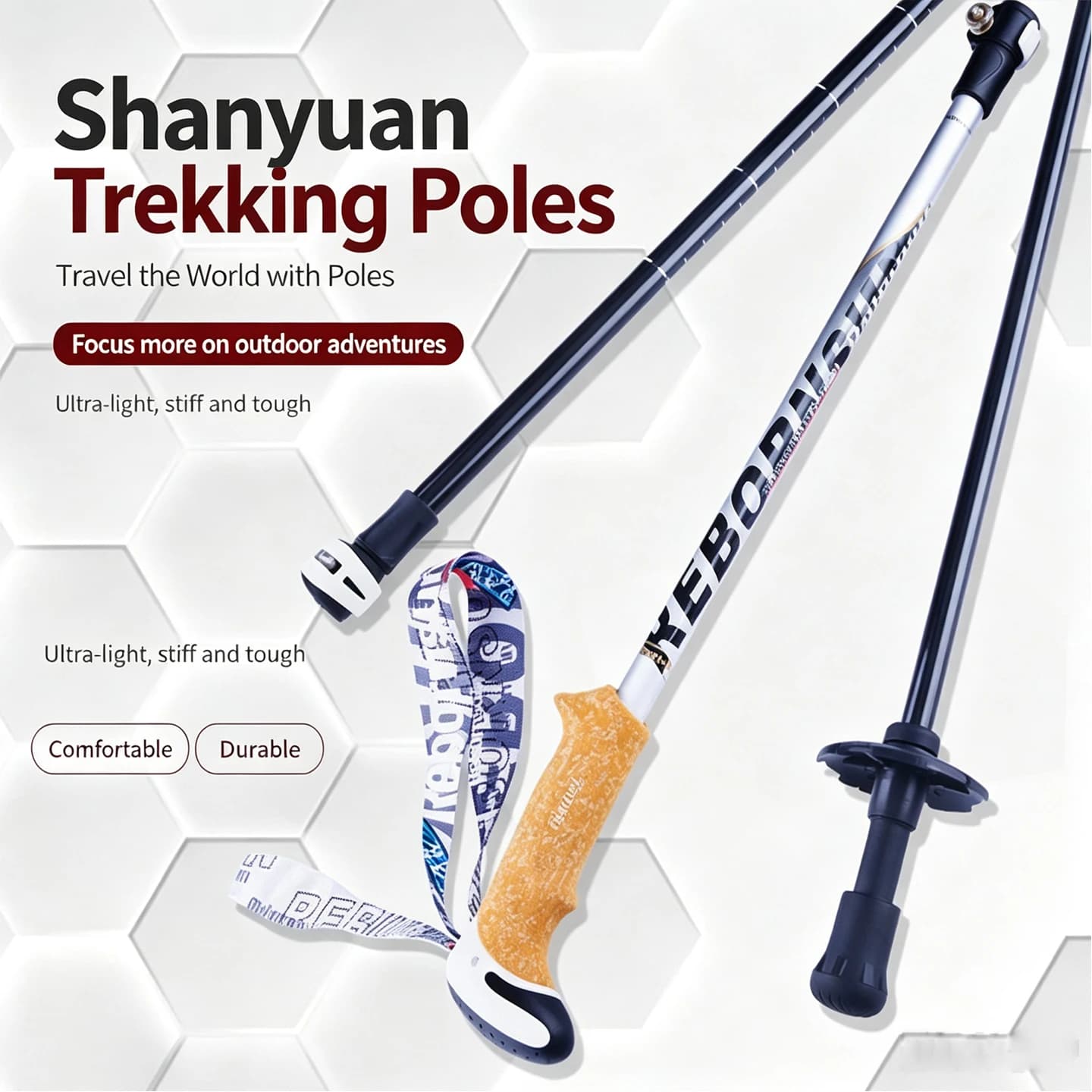3K Carbon Fiber 3-Section Trekking Poles Outer Lock Telescopic Hiking Sticks Anti-slip Outdoor Camping Mountaineering Equipment