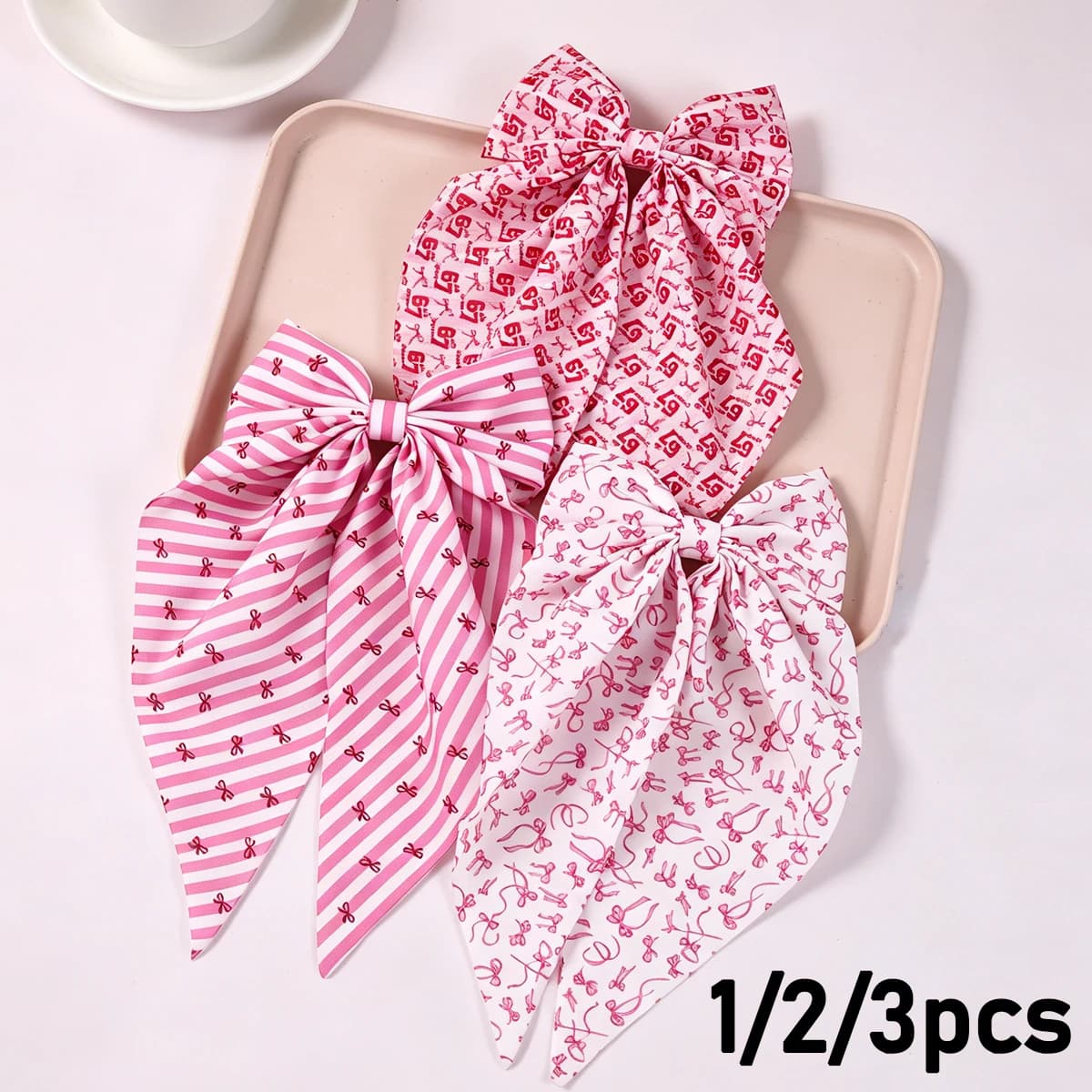 1/2/3Pcs Printed Fabric Large Bow Hair Clips, Long Tail Barrettes with Cute Patterns, Retro Hair Accessories for Women Headwear