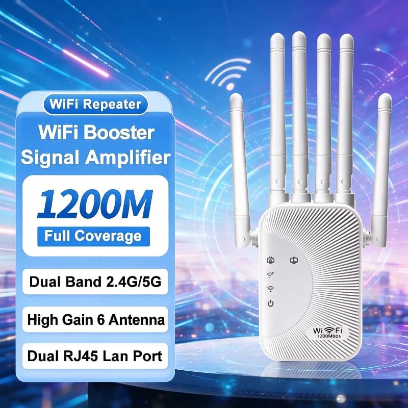 WiFi Signal Booster Wireless Wi-Fi Router Kebidumei 1200Mbps WiFi Repeater 2.4G 5G Amplifier Home Office Network Range Extender