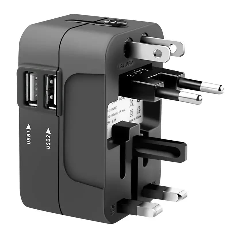 Adattatore da viaggio 1pc con 2 porte di ricarica USB, caricatore doppio USB, adattatore da viaggio universale tutto in uno, caricatore da muro
