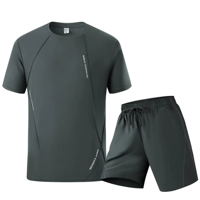 Completo Sportivo Estivo da Uomo: T-Shirt e Pantaloncini ad Asciugatura Rapida, 2 Pezzi, per Corsa, Palestra, Fitness, Traspirante