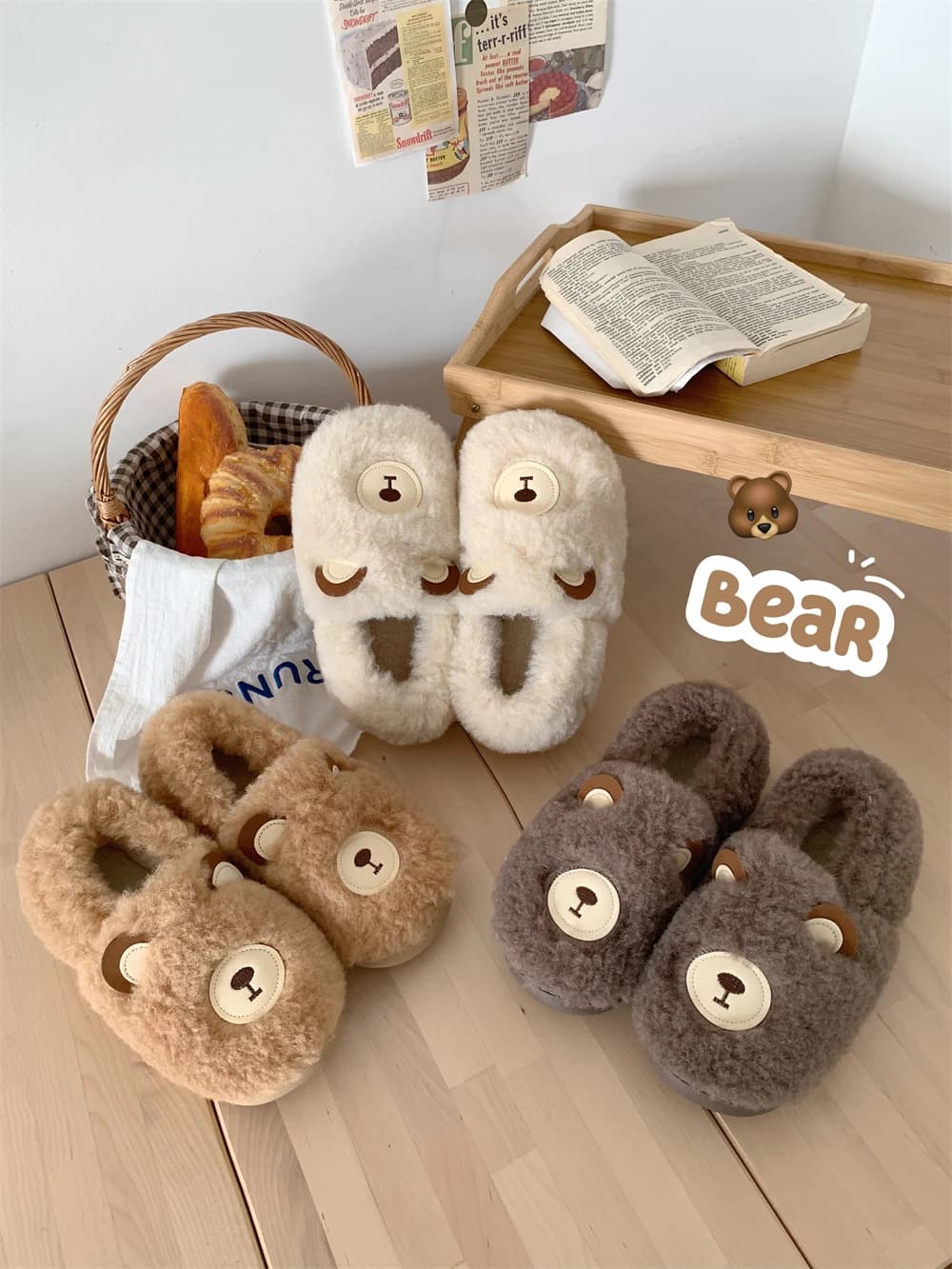 Pantofole in cotone calde e comode con cartoni animati, antiscivolo, da donna, invernali, morbide, con suola in gomma, per interni