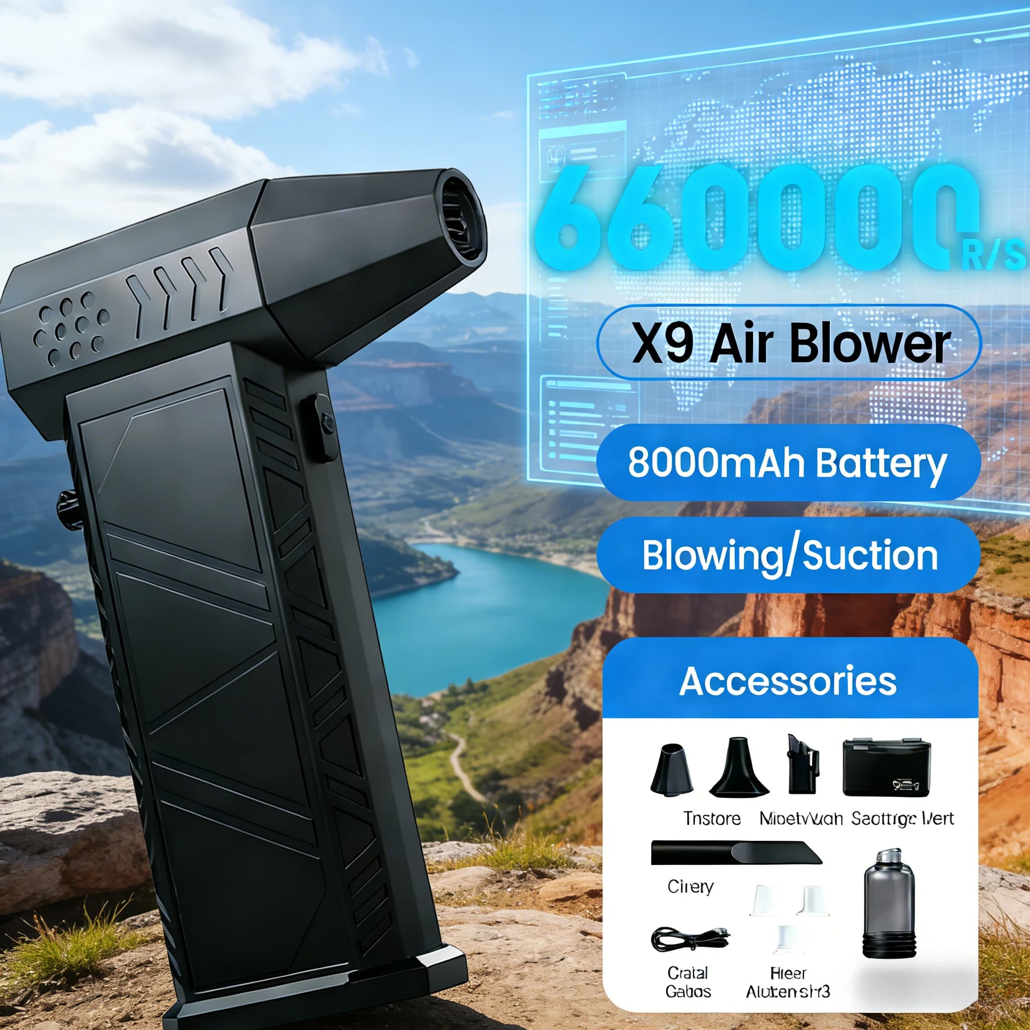X9 Wind Beast 600000RPM Turbo Jet | Aspirapolvere e Soffiatore 2-in-1 Senza Spazzole per PC, Auto, Casa