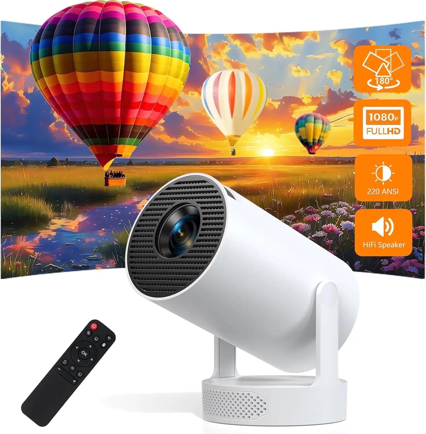 Mini Proiettore con 4K 1080P, 220 ANSI Lumen, Correzione Automatica Keystone e WiFi 6 per Home Theater