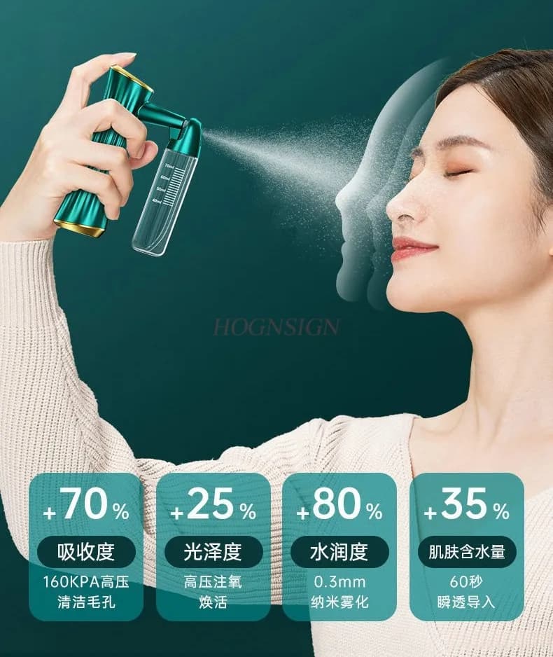Iniettore di ossigeno, pistola a spruzzo ad alta pressione, nano spray, umidificatore facciale, vapore facciale e rifornimento d'acqua