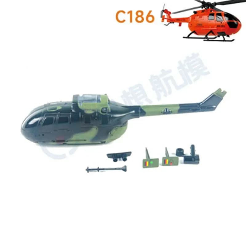 C186 BO-105 Parti dell'elicottero RC Pala principale Elica Motore di coda Treppiede Caricatore Testa del rotore Sterzo Shell Connettiti ecc