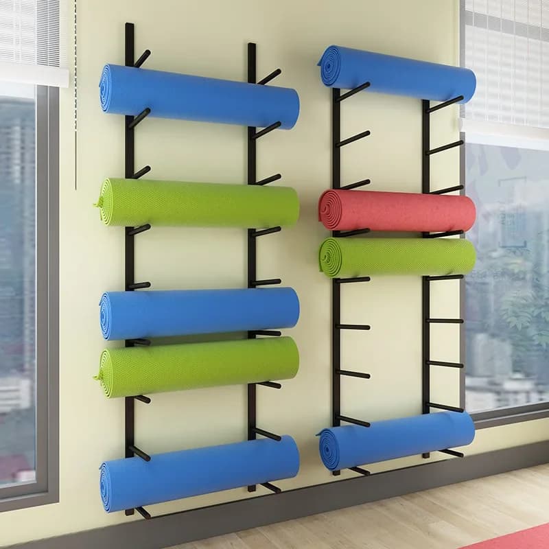 Large capacity multi-layer yoga mat storage rack, wall carpet rack, yoga studio gym foam roller integrated storage rack