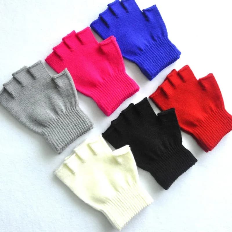 Guanti unisex corti a mezze dita, guanti elastici lavorati a maglia, caldi, per il polso, tinta unita, accessori sportivi invernali morbidi per ciclismo