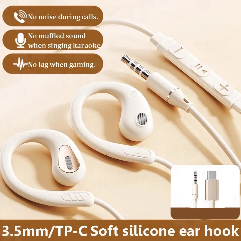 Wired Air Conduit Headphones for open ear karaoke type C 3.5 mm with HD microphone Hifi music head not in the ear