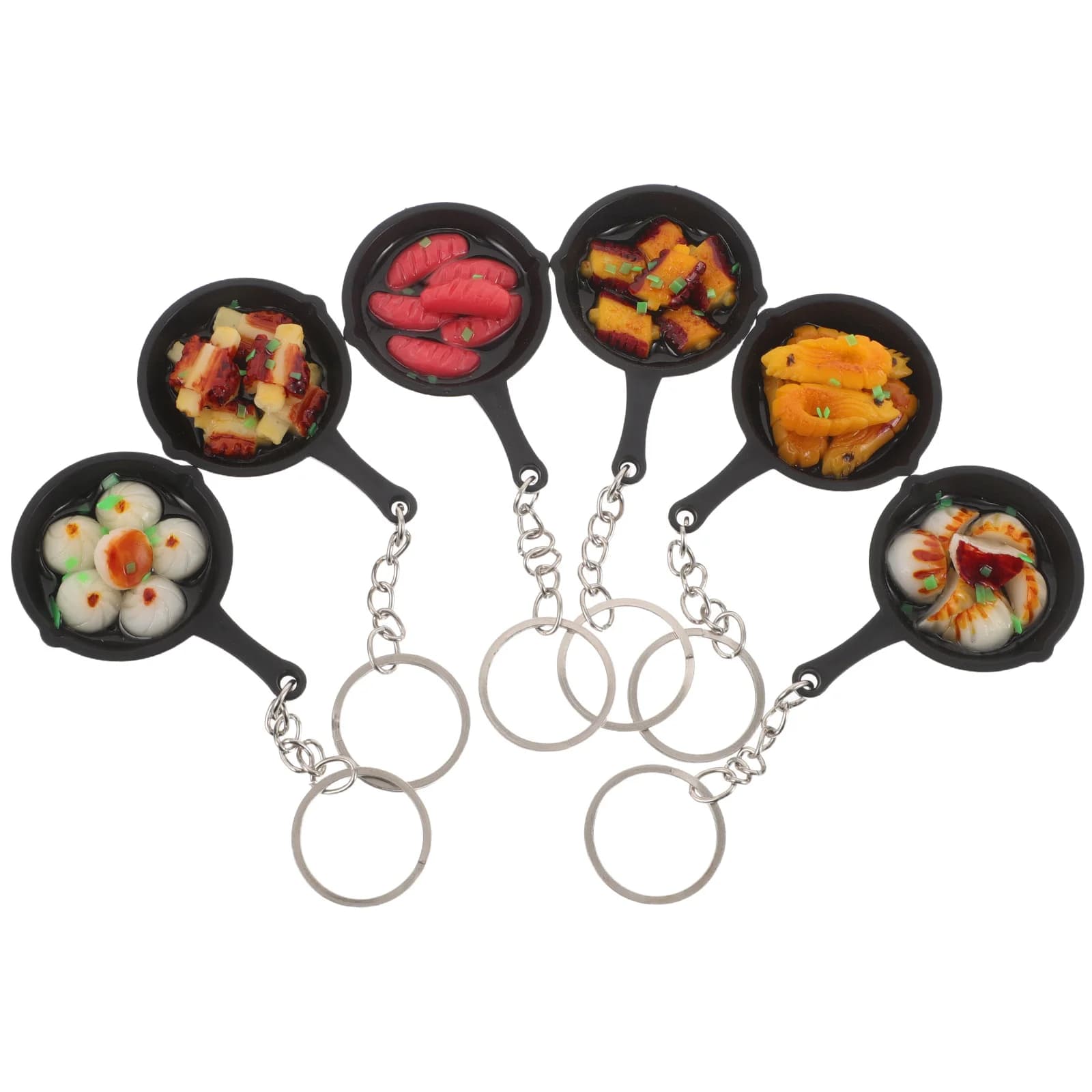 6 pezzi mini portachiavi cibo padella ciondolo borsa appesa ornamento costola gnocco fritto salsiccia favore di partito carino borsa fascino