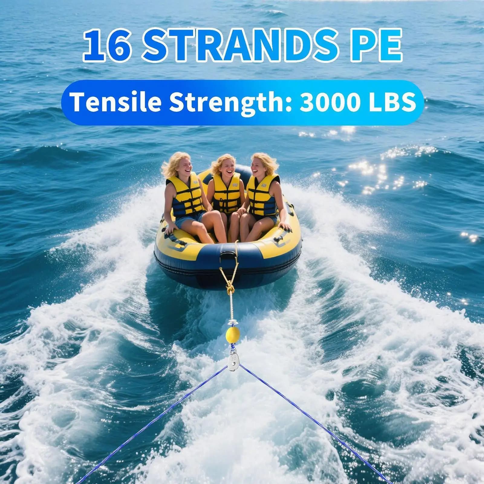 16 Foot Floating Hose Boat Slinging 16 Foot Floating Sling Resistant Strap with Floating Ball and Hook for Sailing