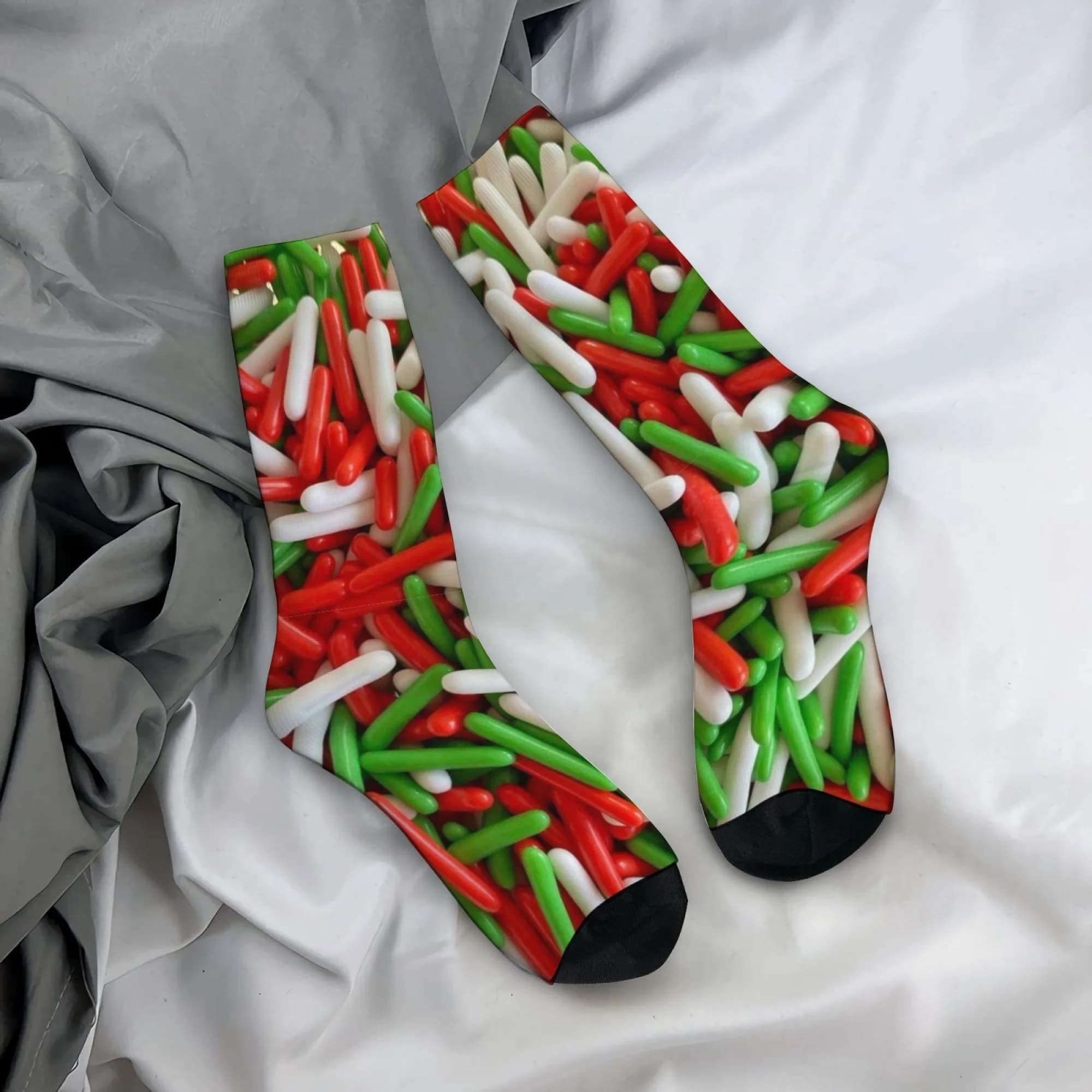 Rainbow Candy Needle Socks Non-slip Elastic Breathable Men's Socks Travel Leisure Hiking Fashion Trendy Hip Hop Streetwear Socks