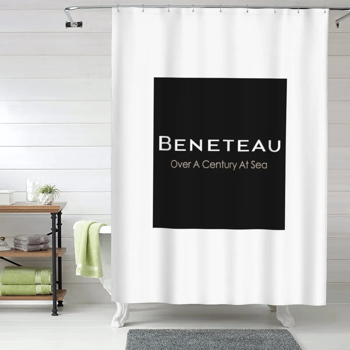 Tenda da Doccia per Bagno in Poliestere Impermeabile con Ganci, Motivo Barca a Vela Beneteau