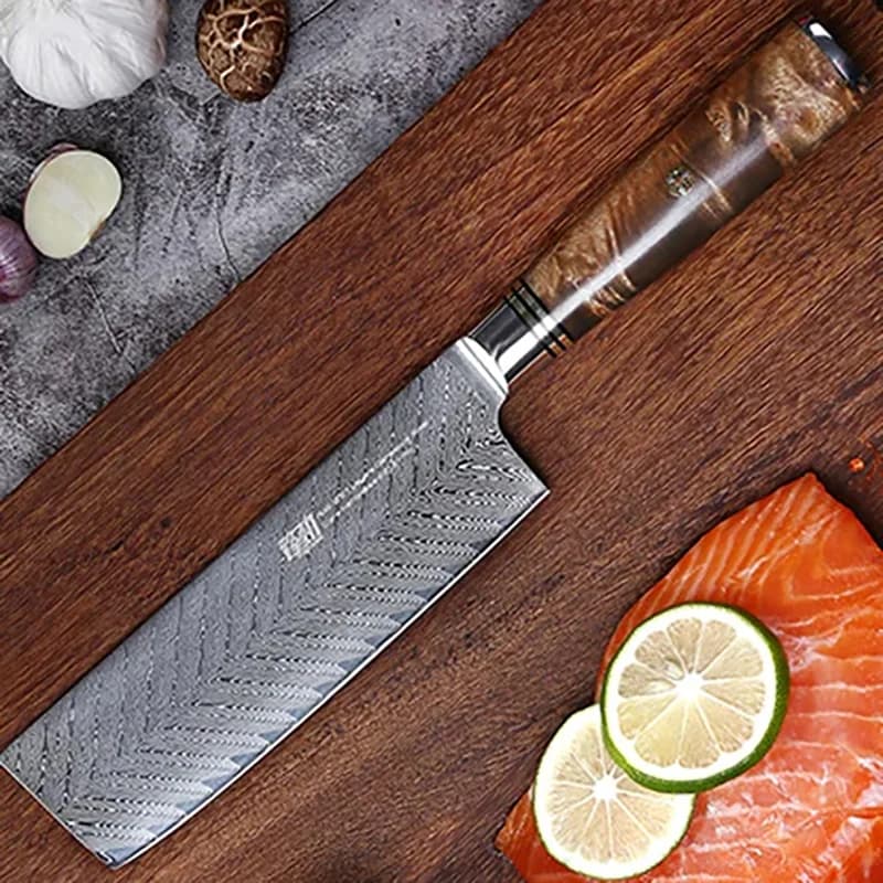 Coltello Nakiri da 6,5 pollici 67 strati Acciaio di Damasco AUS 10 Lama Manico in legno Sapele Affettare Verdure Mannaia Coltello da cucina per carne