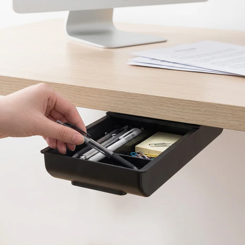 1pc Under Desk Drawer ABS Plastic Pull-off Drawer for Office Home Study Room Hidden Storage Box Sliding Stationery Organizer
