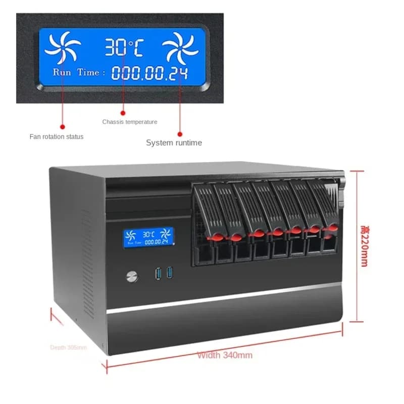 -Chassis NAS sostituibile a caldo, scheda madre MATX Scheda a tutta altezza Server di archiviazione di rete con controllo intelligente della temperatura