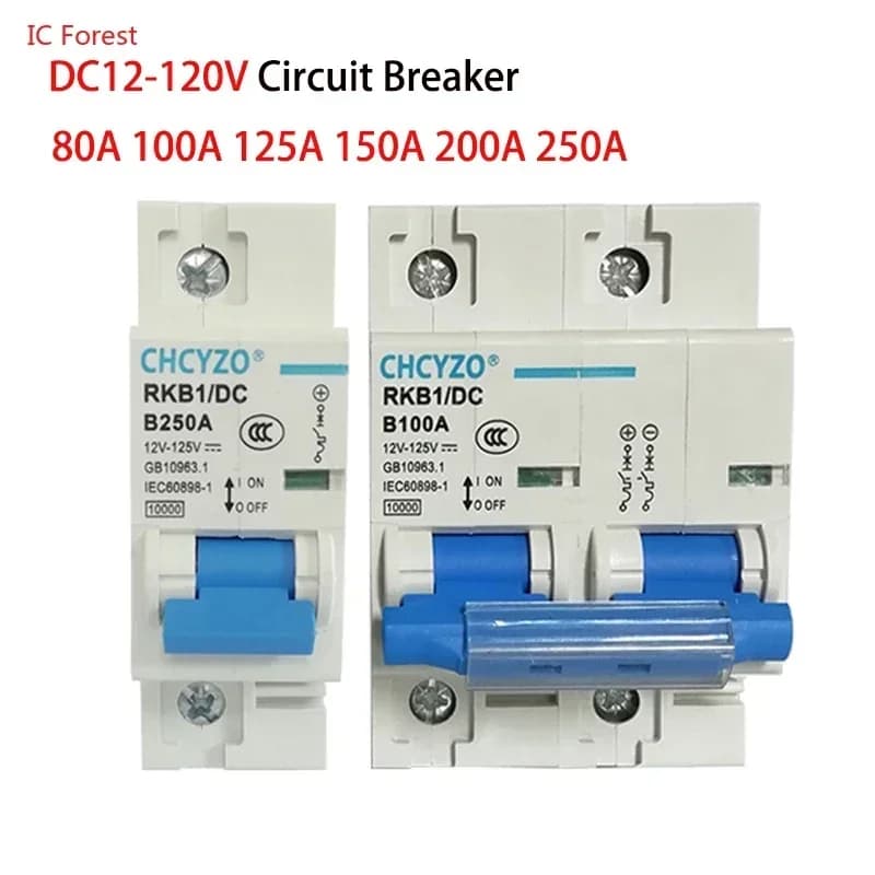1/2P100A 125A 150A 200A 250A DC Interruttore automatico 12V 24V 36V 48V 96V 120V Interruttore di protezione delle celle solari Interruttore di sicurezza automatico