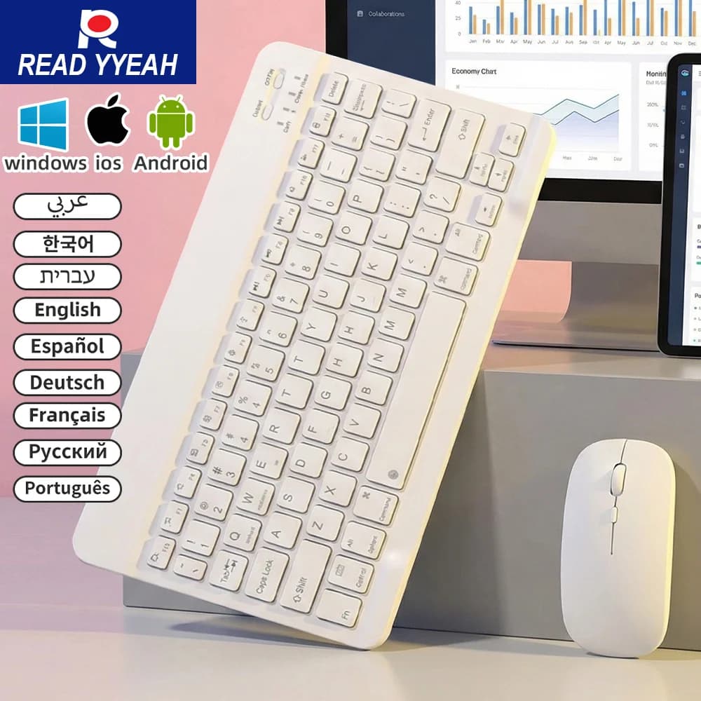 Tastiera e Mouse Wireless 2025 per iPad 2025 A16 10a Gen, Tastiera Bluetooth per Tablet e Smartphone Apple Samsung Xiaomi