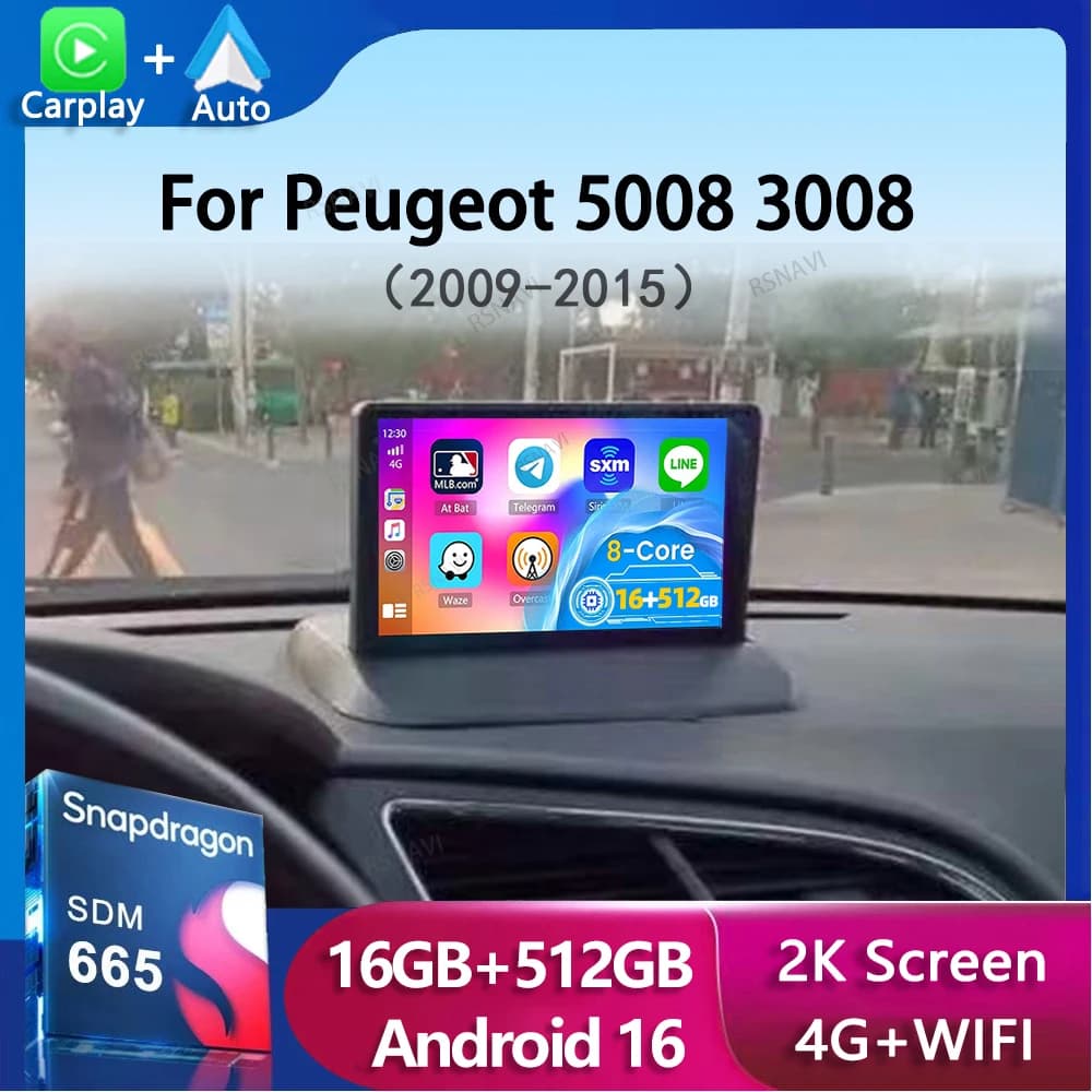 Android 16 Wireless Carplay Auto Car Radio For Peugeot 5008 3008 2009-2015 Audio GPS Navigation Multimedia Video Player Stereo