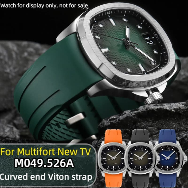 Curved end Viton strap 22mm bracelet for Mido M049 strap Multifort TV M049526A FKM watch strap fluororubber watchband men's band