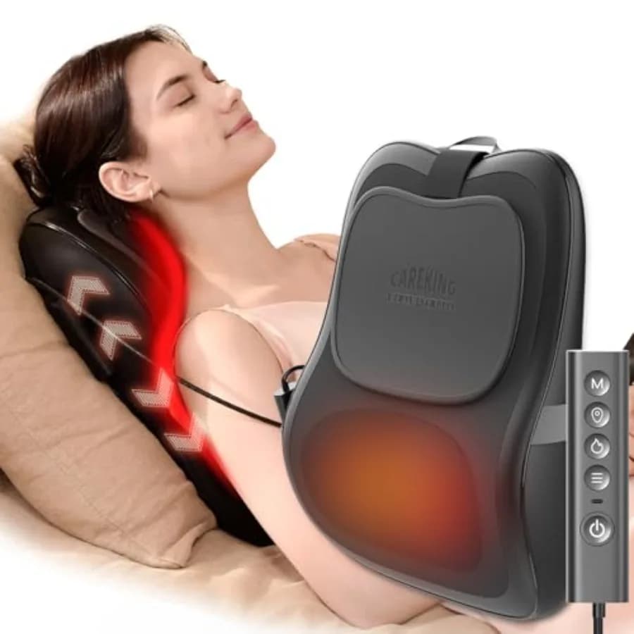Massaggiatore per la schiena con calore, cuscino massaggiante 3D per schiena, collo, spalle, gambe, massaggiatore Shiatsu per alleviare il dolore, UpandDown Lowe
