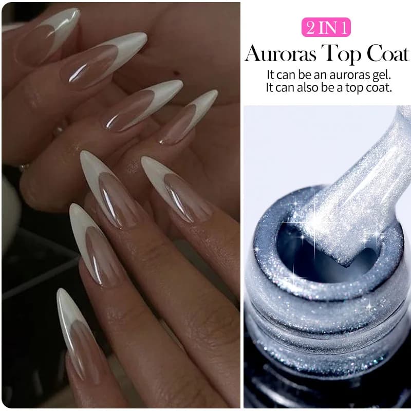 LILYCUTE 7ml Moonlight White Aurora Glitter Gel Smalto per unghie Top Coat Iridescente Effetto perla Brillante Colore Nail Art Gel Varnish
