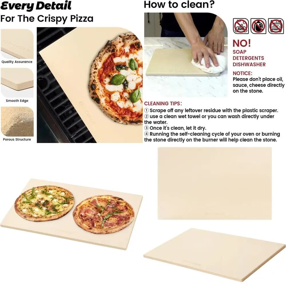 Pietra per Pizza Rettangolare Extra Large, 22x14x0.6 Pollici, Pietra da Forno in Cordierite Resistente per Forno, Griglia, BBQ - Perfetta per Pizza