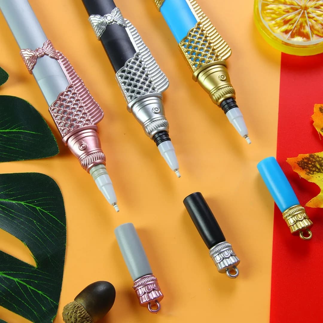 3pcs Creative Fish-shaped Sword Gel Pens Ancient Chinese Style Black Ink Pens 0.5mm Student Gift Stationery