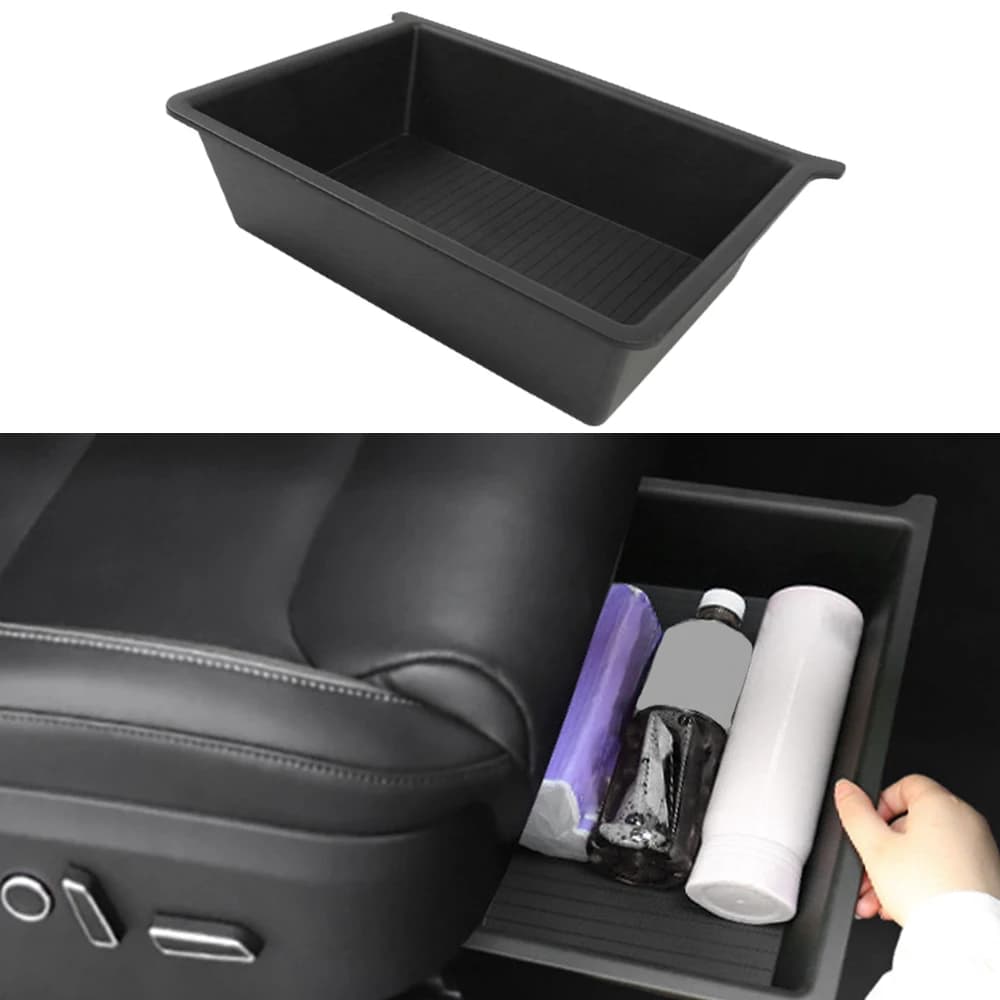 Per Tesla Model X Scatola portaoggetti sotto il sedile Custodia organizer TPE + ABS Vassoio cassetto sottosella Modello X Accessori interni