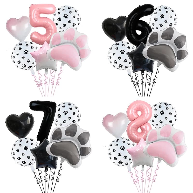 1 set Animale Let's Pawty Dog Cat Paw Palloncino in alluminio da 32 pollici Rosa Nero Numero Festa di compleanno Decorat Palloncino Baby Shower Supplie