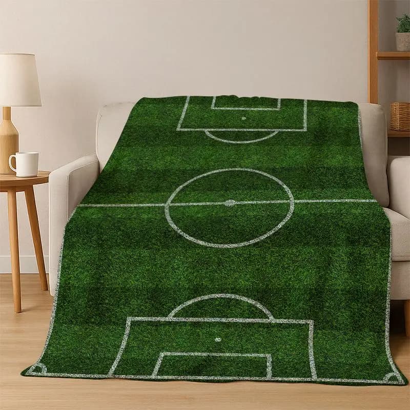 Coperta in Flanella Classica con Motivo Campo da Calcio, Morbida e Calda, per Camera da Letto, Soggiorno, Viaggi, Campeggio e Picnic