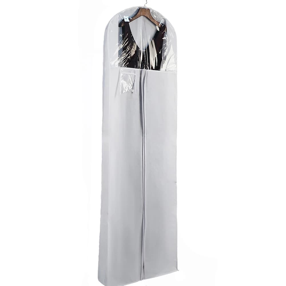 Abito da sposa antipolvere bianco di grandi dimensioni, non tessuto, borsa per indumenti, custodia protettiva con finestra trasparente, copertura per abiti da sposa