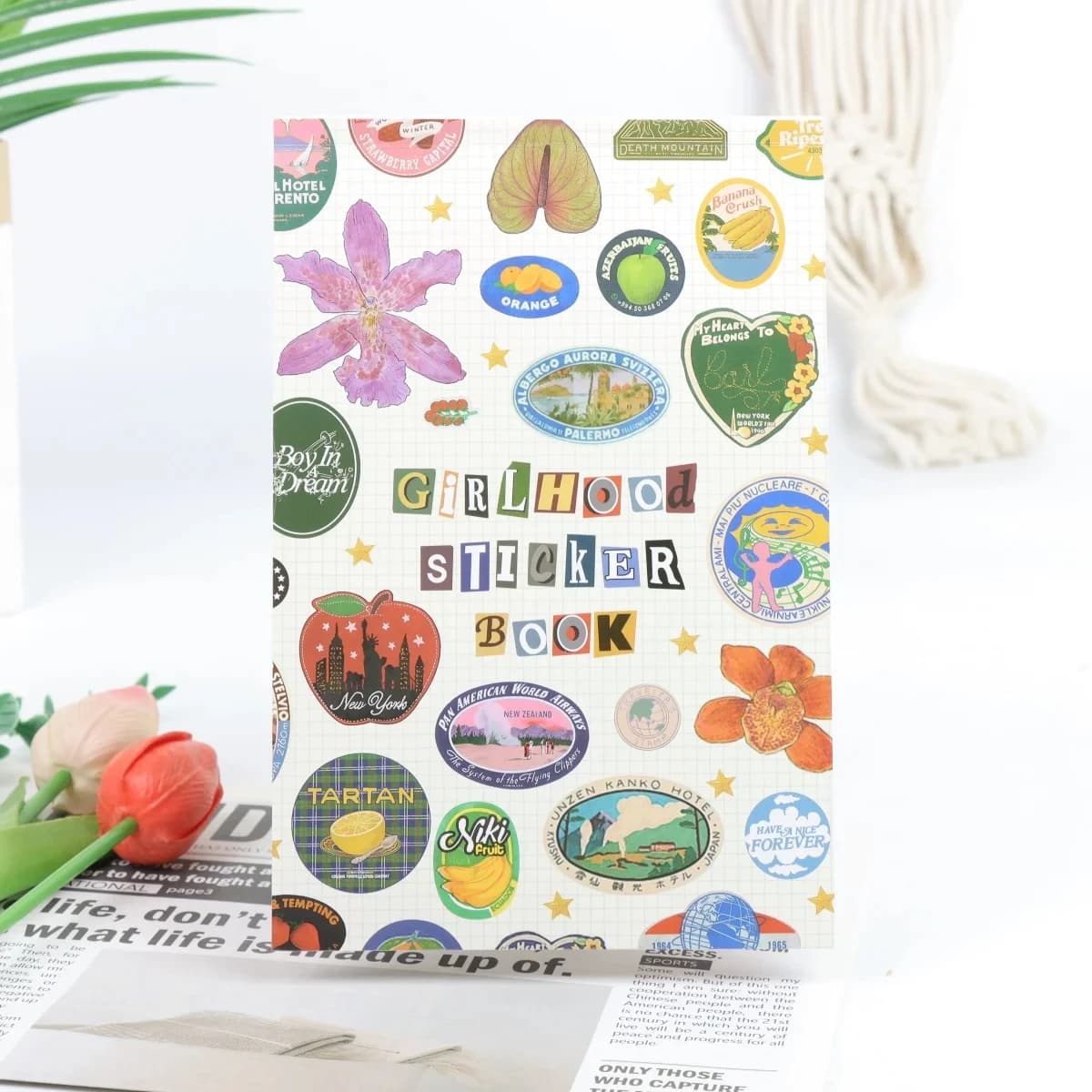 Sticker Book:Fruity Icons & Pastel Letters Tickets, DIY Scrapbooking Journaling Handbook Decoration