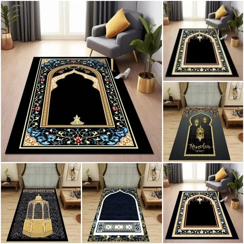 Authentic Ethnic Muslim Prayer Rug Living Room Decor Anti-slip Carpets Bedroom Soft Rug Entrance Doormat Cultural Muslim Carpet