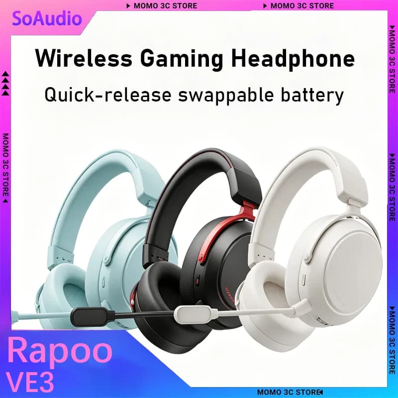 Rapoo VE3 Wireless Gaming Headset 7.1 surround sound，Quick-release swappable battery，Microphone noise cancellation