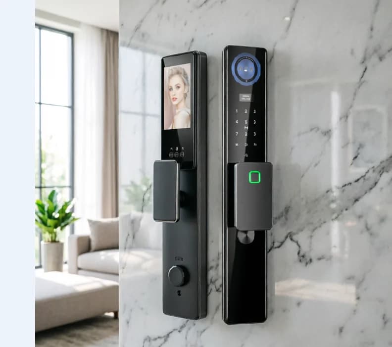 Smart Door Lock 3D Facial Recognition Fingerprint Password IC Card Key Access WiFi Remote Control HD Wide Angle Camera App