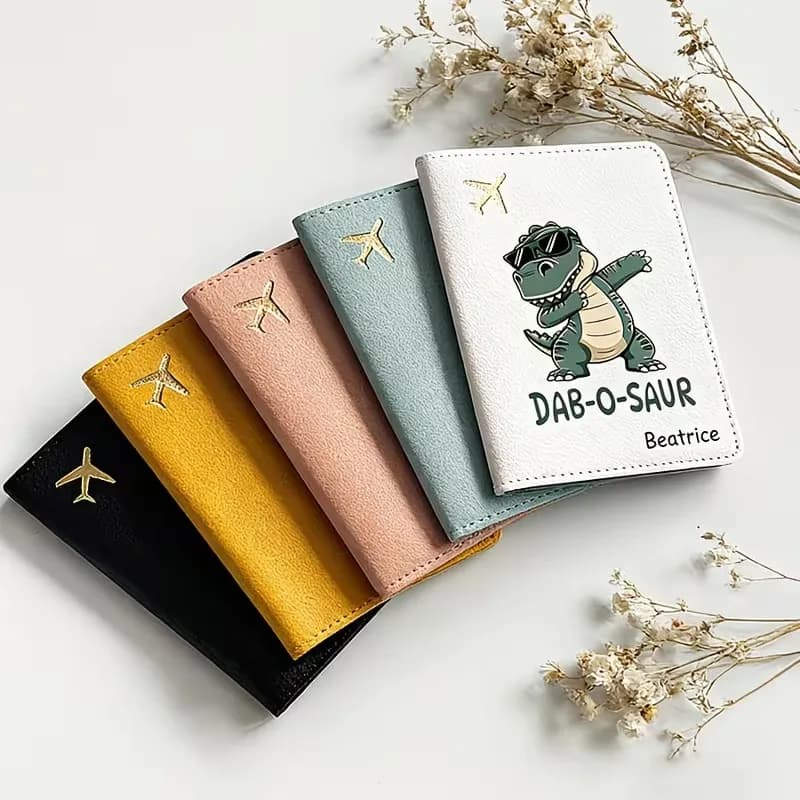 Custom Name Passport Cover, Cute Cartoon Dinosaur Design, Ideal for Travel And Flying, Travel Additions Passport Holder